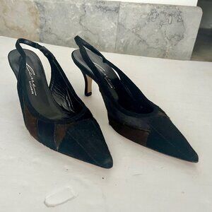 NEW LERRE Black Brown Cowhide Calf Hair Slingback Heel